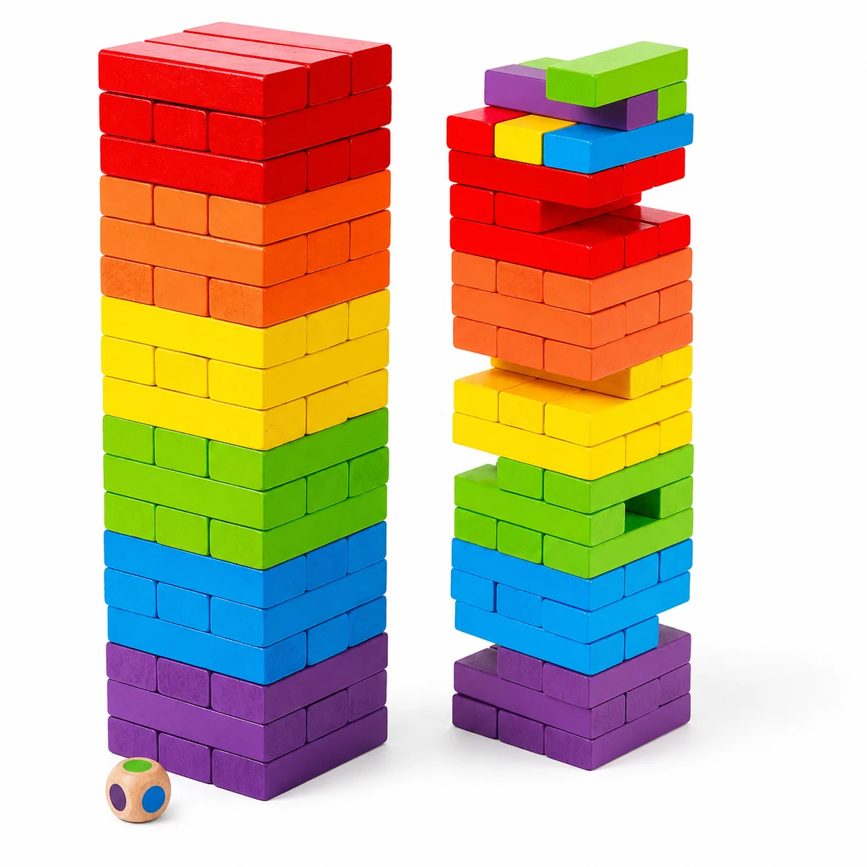 Colored wooden tumbling towers
